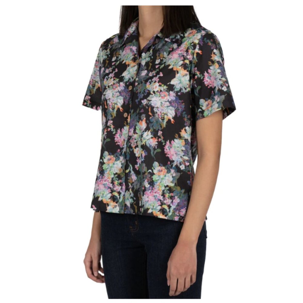 Naked and Famous Camp Collar Shirt Small SS21 Flower Painting - Black - Picture 2 of 8